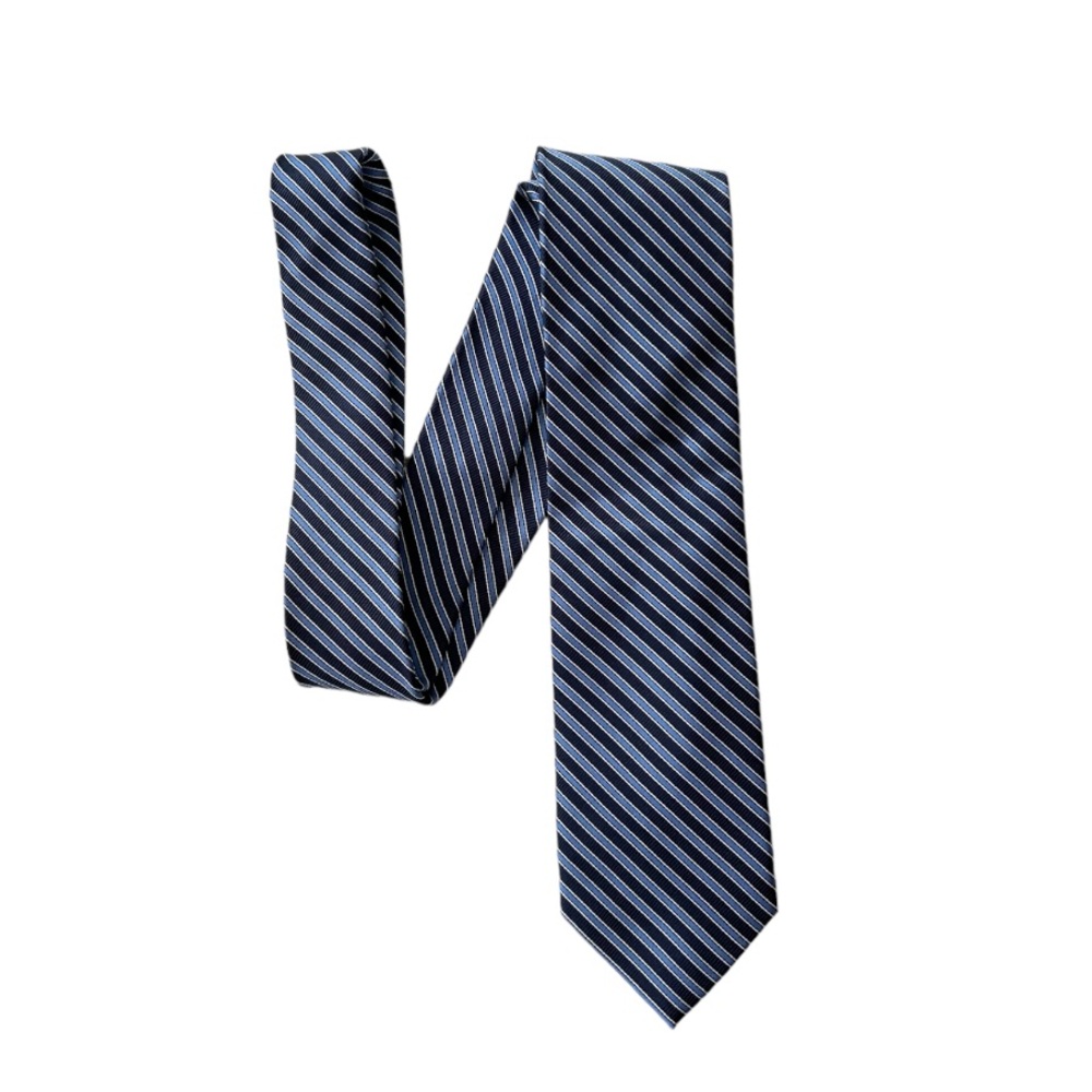 English Laundry Men's 100% Silk Tie in Navy and Blue Stripe